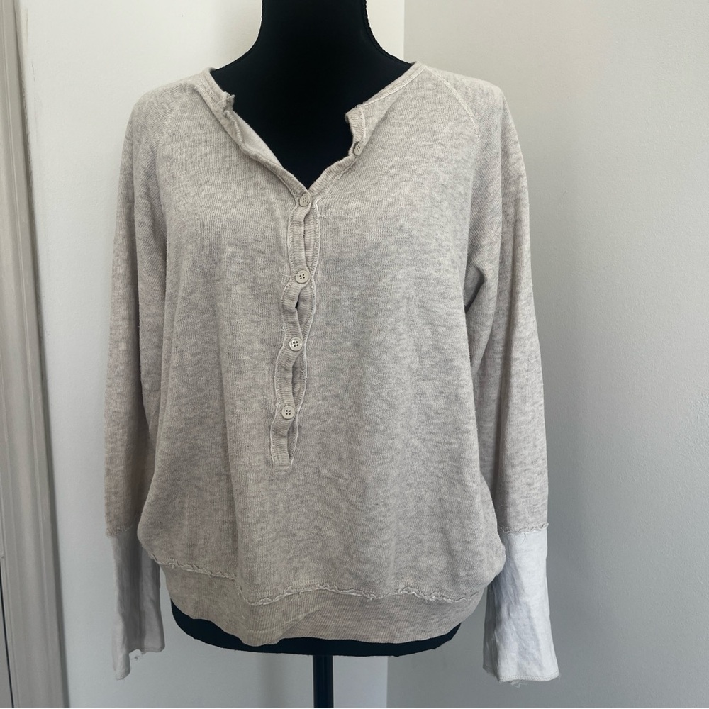 Aritzia Wilfred Free Thermal Henley Top Beige Long Sleeve Raw Edge Size S